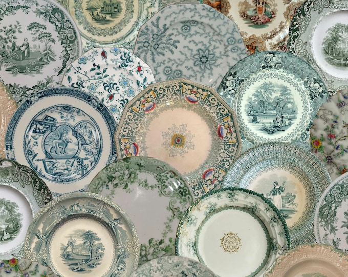 ALL DISHED UP Wallpaper Collection * Antique English Transferware Wallpaper * Spruce