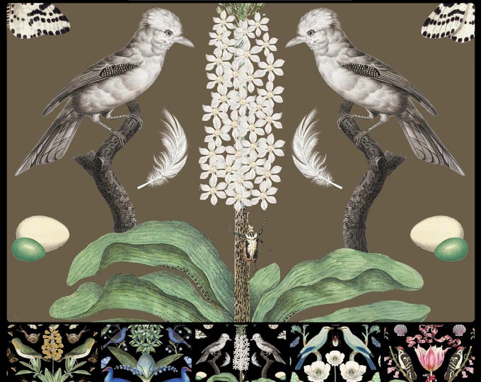 ABUNDANCE COLLECTION WALLPAPER  * 01-109B * White Doves on Tobacco * 12x18 Repeat