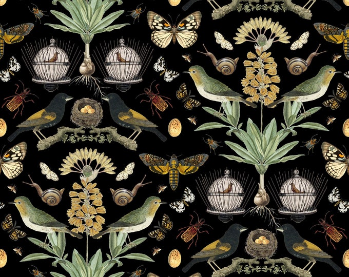 ABUNDANCE COLLECTION WALLPAPER  * Green & Gold on Black * 12x12 or 24x24 repeat style *