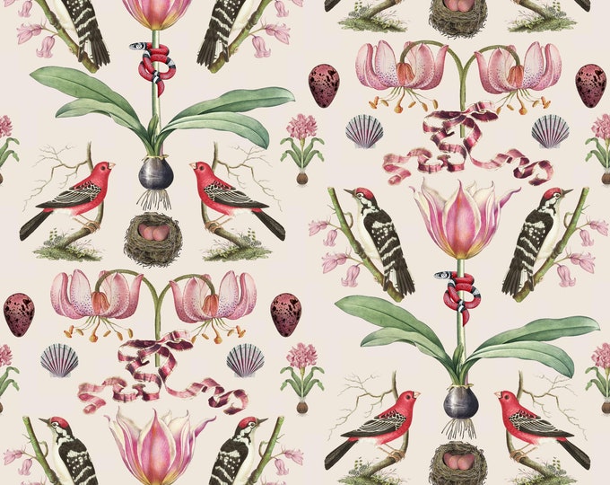ABUNDANCE COLLECTION WALLPAPER  * Pink Tulip on Shell Pink * 12x18 Repeat