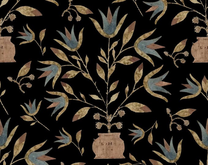 FARMHOUSE COLLECTION * FOLKART Floral on Black * 24x24 repeat