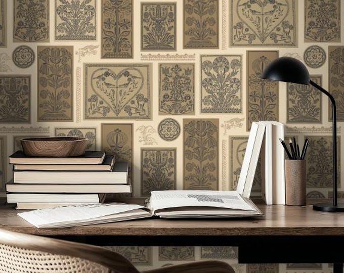 FOLKSIE COLLECTION *  18-106 * Folk SKETCH * 24x24 repeat * Country Kitchen *  Wallpaper * Fabrics * Folk Art * Farmhouse * Cabin * Cottage