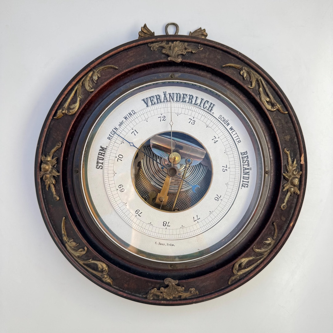 Antique Wooden Barometer by C. Baur Prüm – 1920s German Weather ...
