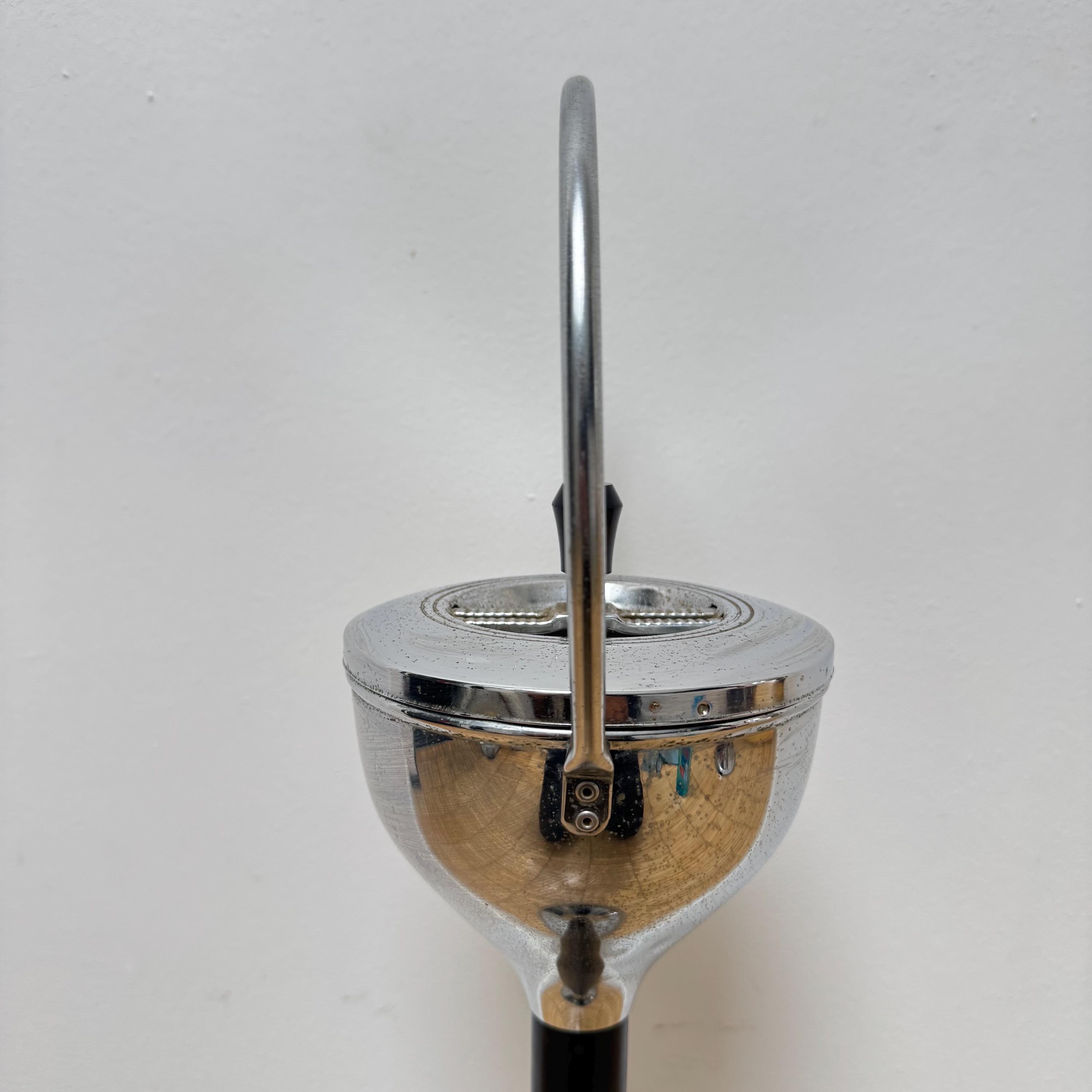 Vintage 1970s Standing Ashtray Silver Top and Base Black Leg Retro