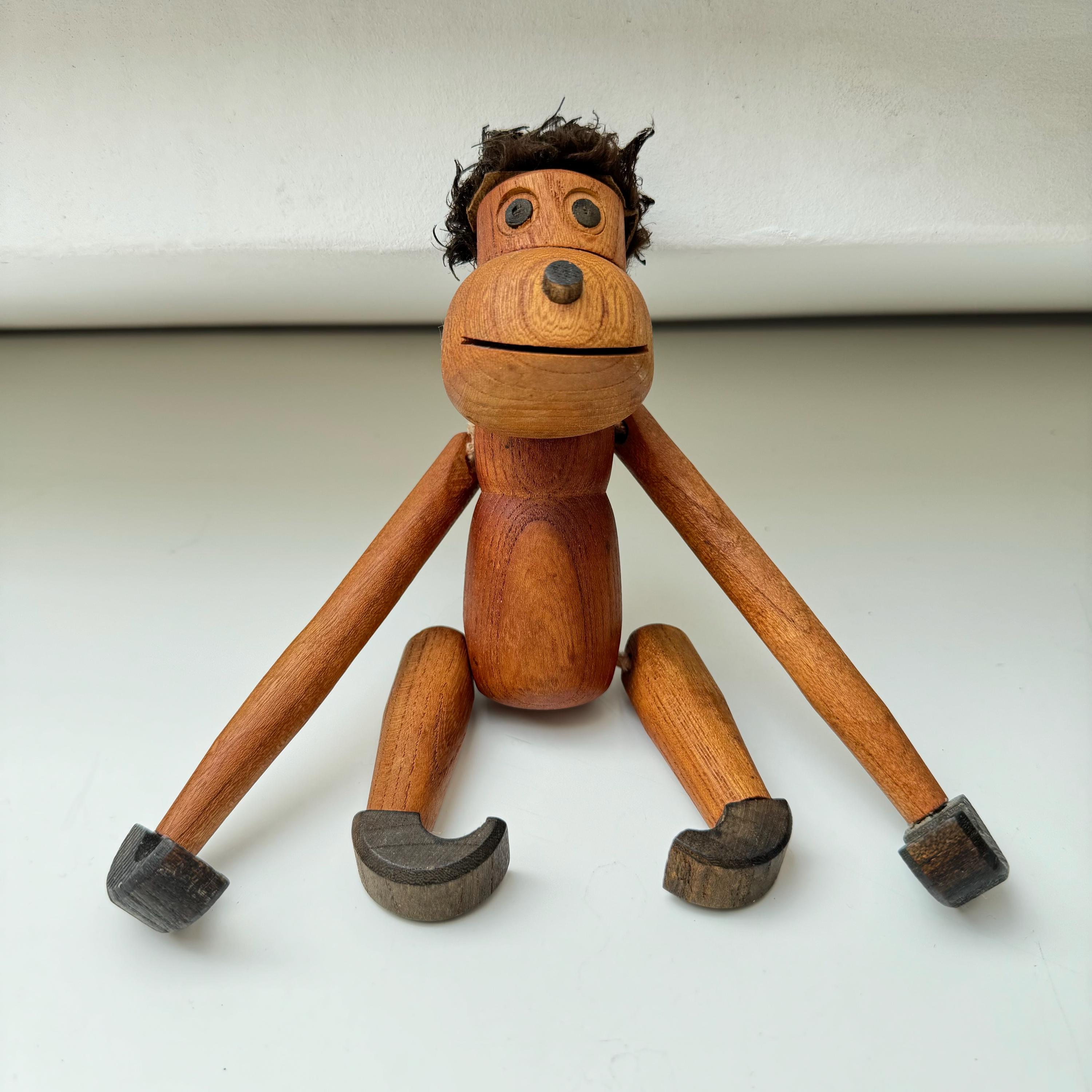 Vintage 1950s Wooden Carved Monkey With Black Hair - Karl Bojesen