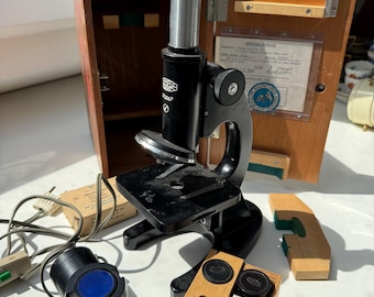 Vintage Japanese Metal Microscope Set: Mid Century Lab Decor - Etsy