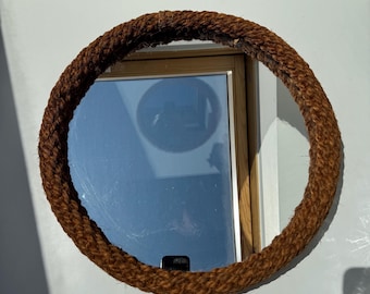 Vintage French Round Mirror with Rope Edge – Mid-Century Wall Decor