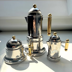 Vintage VEV Vigano Kontessina Coffee Set: 1980s Italian Espresso Maker with 24K Gold Details