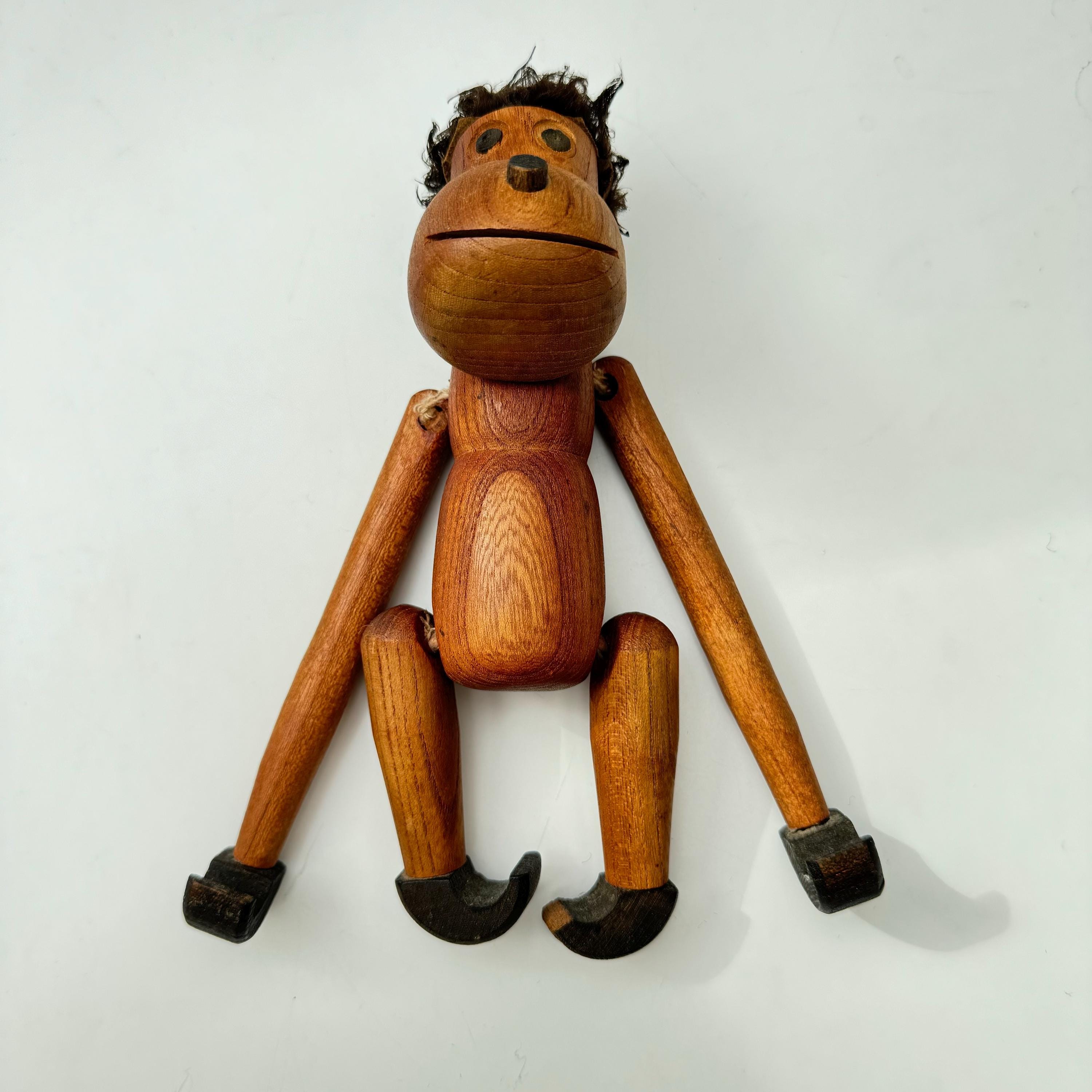 Vintage 1950s Wooden Carved Monkey With Black Hair - Karl Bojesen