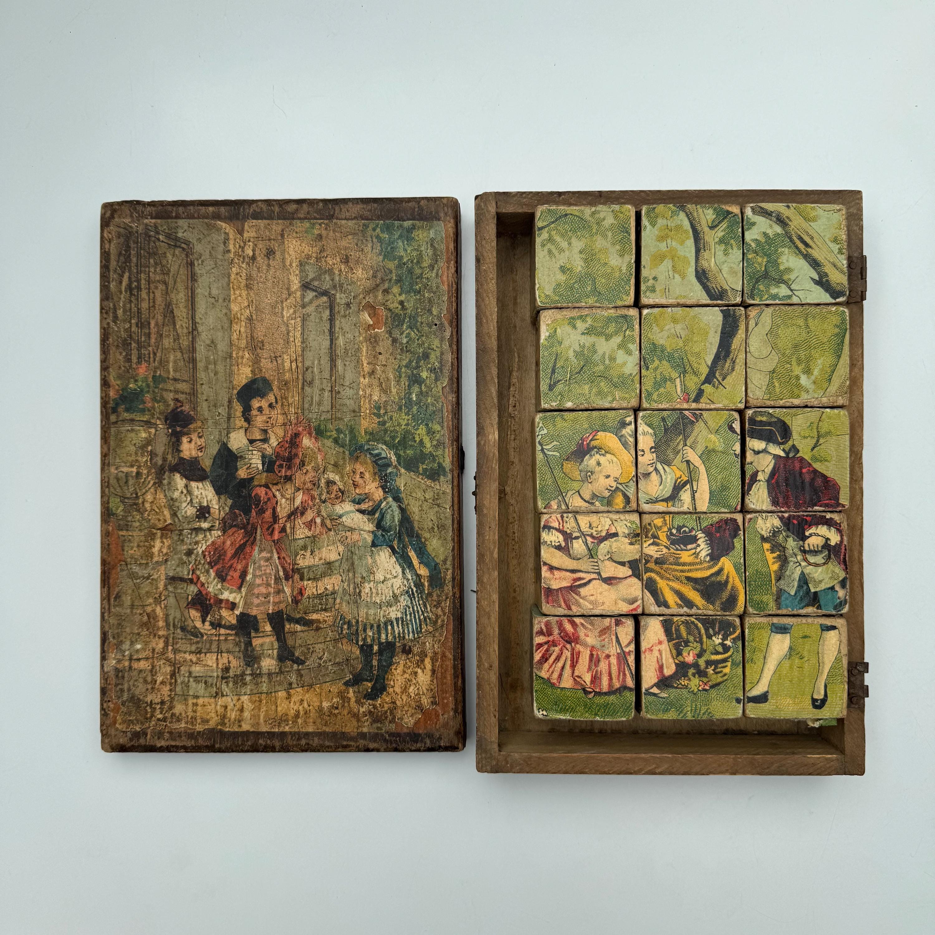 Jeu De Cubes En Bois Ancien - 20 Pièces - Fin XXème - Décoration Enfant - Made In Germany