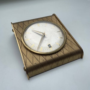 Mid-Century Brass Gold-Tone Wall Clock - Time and Date