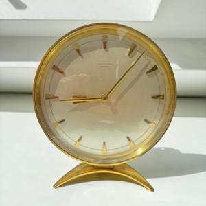 Vintage Junghans Meister Brass Tabletop Clock – Golden Mid Century Mantel Timepiece – German Desk Clock