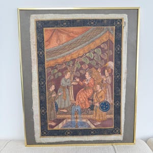 Vintage Hand-Painted Persian Fabric Painting – Excellent Condition