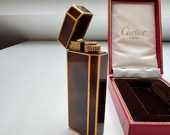 Vintage Cartier Brown Chinese Lacquer Lighter with Gold-Plated Elements