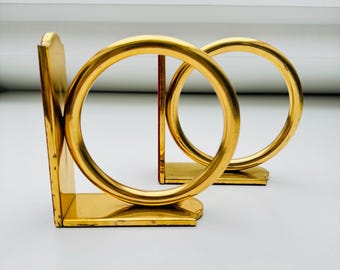 Vintage Golden-Toned Brass Circle Bookend – Stylish Decor