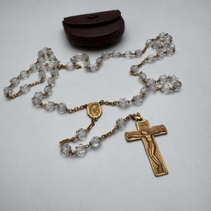 Vintage Golden-Toned Rosary with Transparent Beads