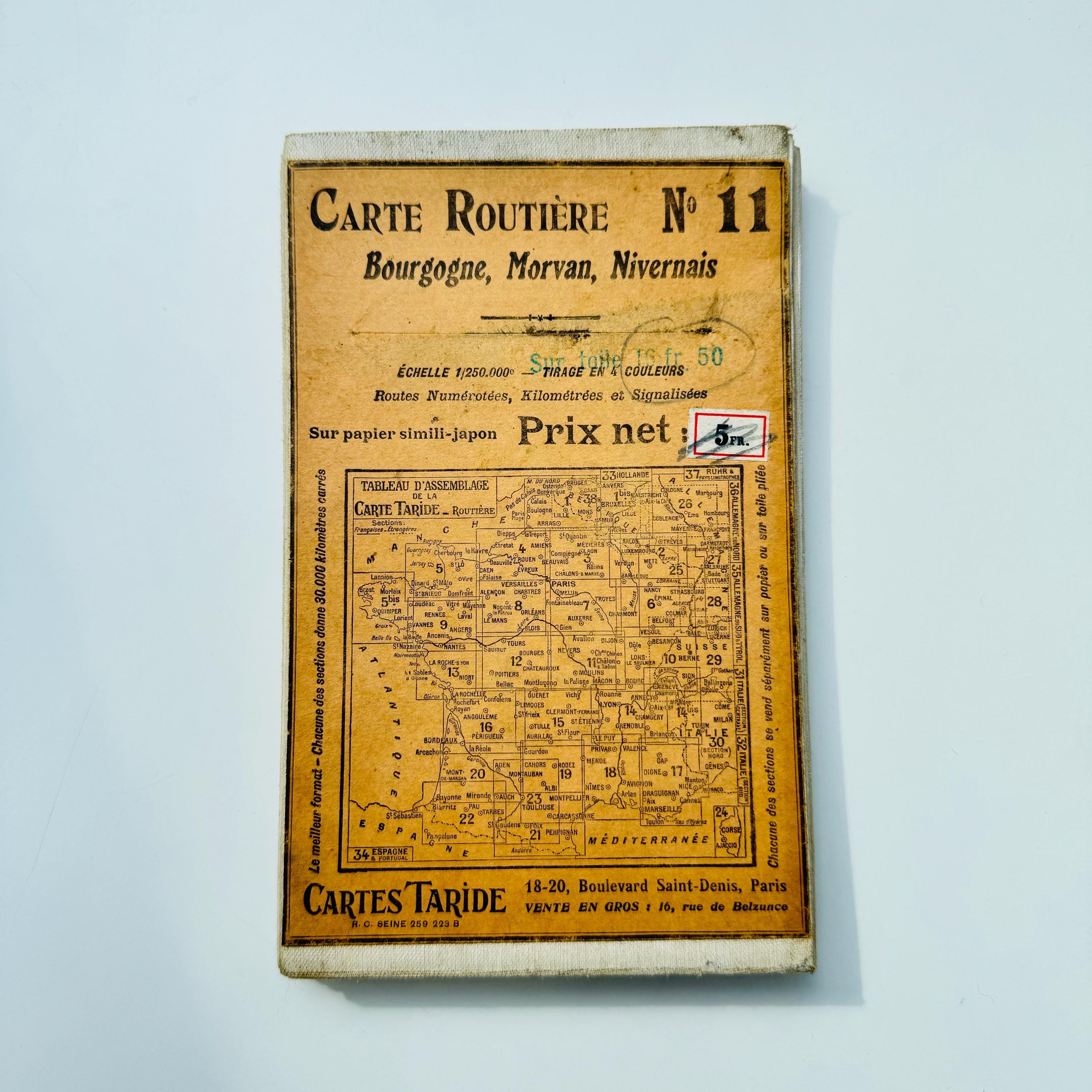Vintage Cartes Taride No. 11 - 1940s-1950s Map of Bourgogne, Morvan, Nivernais