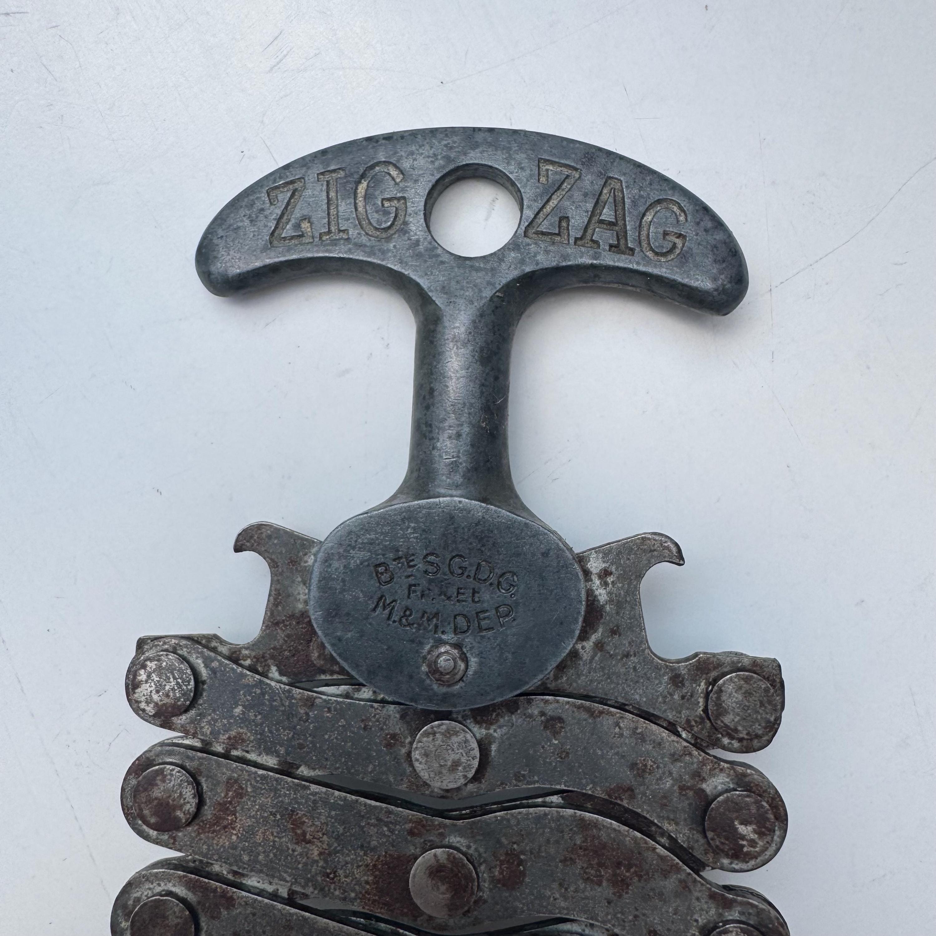 Vintage Zig Zag Corkscrew - French Patented Metal Bottle Opener