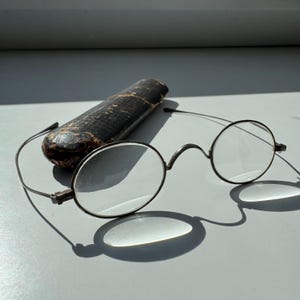 Antique Metal Wire-Frame Eyeglasses with Original Case