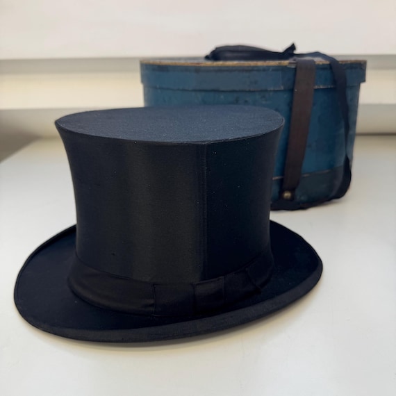 Vintage Gondolff Black Top Hat: French Leather Sweatband, Original Box