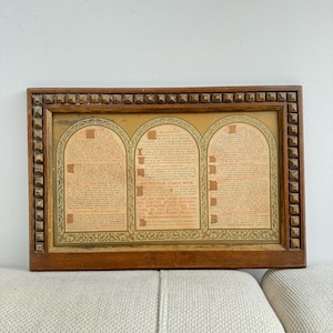 Antique Framed Religious Texts – Church Decoration in Original Wooden Frame with Glass Cover