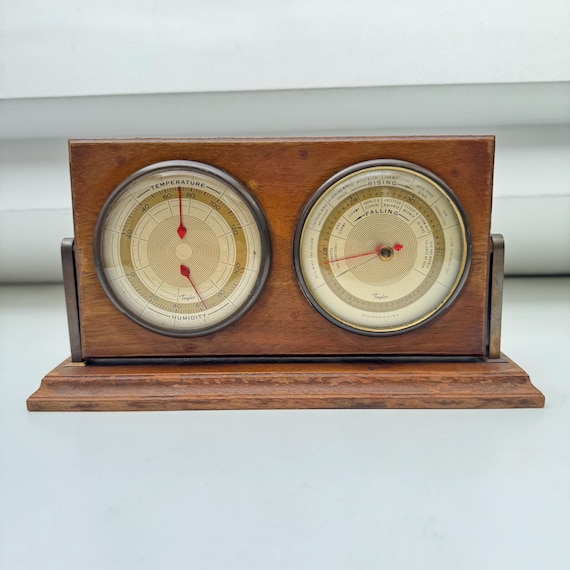 Antique Taylor Wooden Weather Station USA 1940s Barometer