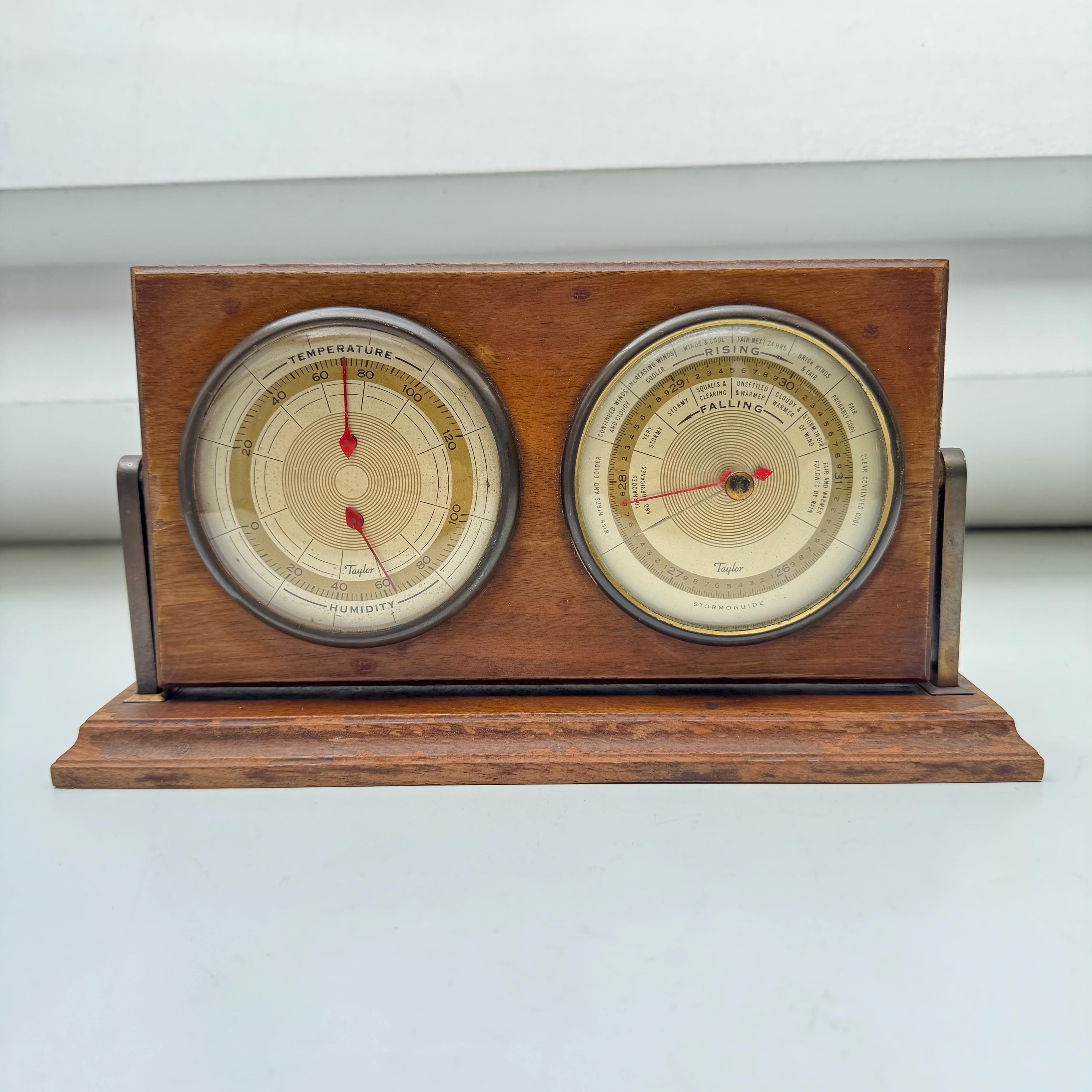 Antique Taylor Wooden Weather Station USA 1940s Barometer