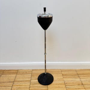 Vintage 1970s Standing Ashtray – Black & Silver Tone – Retro Design