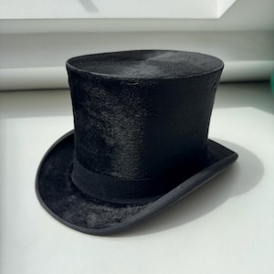 Vintage Black Top Hat by B. Basile | Brussels Belgium | Leather Sweatband | Non-Foldable Antique Formal Hat