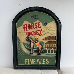Insegna da pub in legno vintage – “The Horse & Jockey / Fine Ales” – dipinta a mano