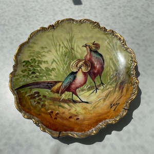 Vintage Hand-Painted Porcelain Plate with Quail by Luc