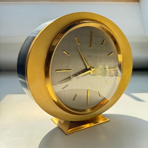 Vintage F. Bourquin Zurich Brass Table Clock: Mid-Century Swiss Desk Clock