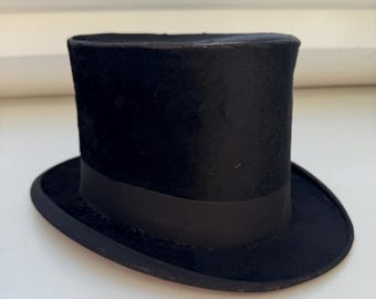 Vintage Black Top Hat by E. Caffiaux / Valenciennes – P&J Renard – Classic French Elegance
