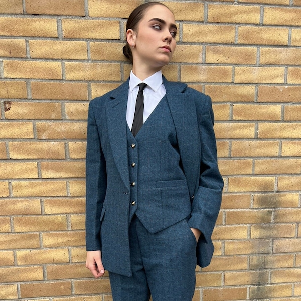 US/UK Blue Tweed 3 Piece Suit