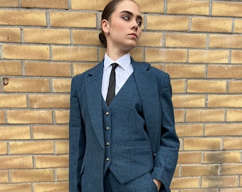 US/UK Blue Tweed 3 Piece Suit