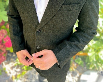 Green 2 Piece Tweed Men&#39;s Suit | Wedding Suit