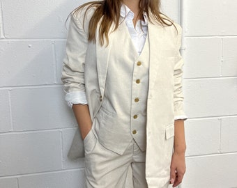 US | UK Cream Linen 3 Piece Suit