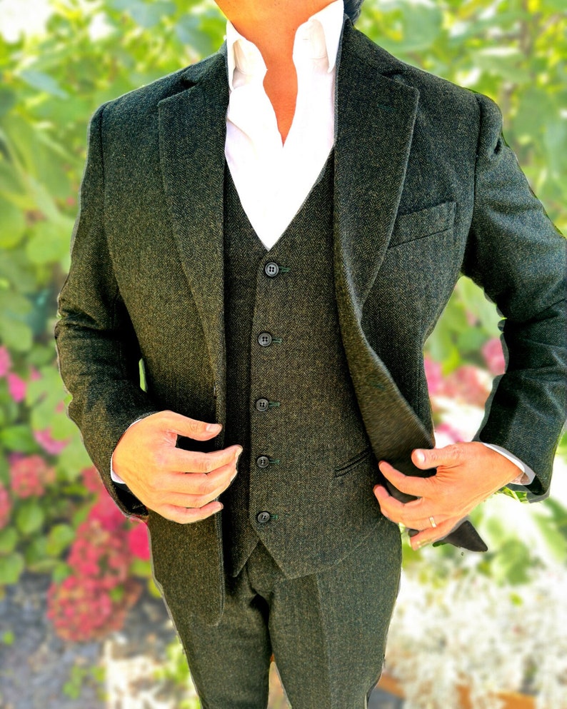 Green 3 Piece Tweed Men's Suit | Wedding Suit