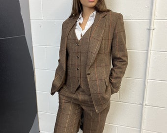 US/UK Brown With Red Twill Tweed 3 Piece Suit