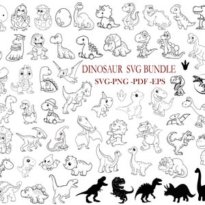Dinosaur SVG, schattige dinosaurussen, Doodle dinosaurussen, digitale postzegels, kleuren clipart, dinosaurussen, t-rex, Jurassic, Dinosaur Sketch