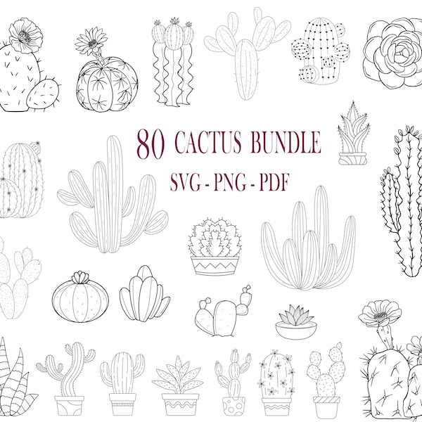 Cactus Collection,Cactus SVG Bundle, Cactus Flower SVG File ,Png, for Shirts Cacti Cut Files, Clipart, Cricut Silhouette, Svg ,Png