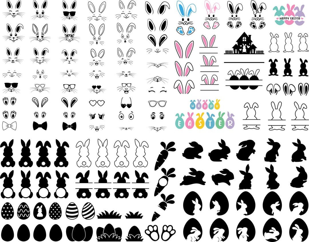 Rabbit SVG Bundle: Bunny Face & Easter Clipart (SVG, PNG) - Etsy