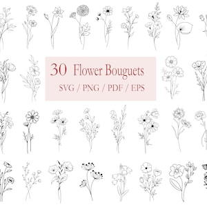 Floral Bouquet Svg Bundle,Bouquet svg,Flower svg,Floral Svg,Flower bouquet svg,Line Art Flower Bouquets Svg Bundle,Botanical svg,Cricut svg,