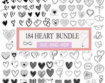 HEART Bundel SVG, HEART Doodle Svg, Heart Svg Cut Files For Cricut, Heart Clipart, Hand Drawn Heart Svg