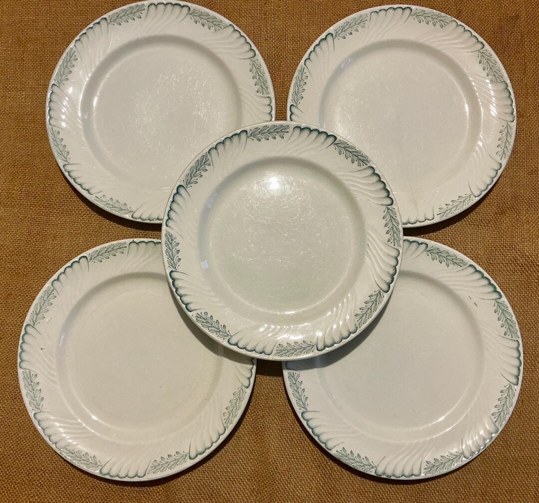 Vintage K&G Luneville Laurier Plates Set (5), Green Leaf Pattern
