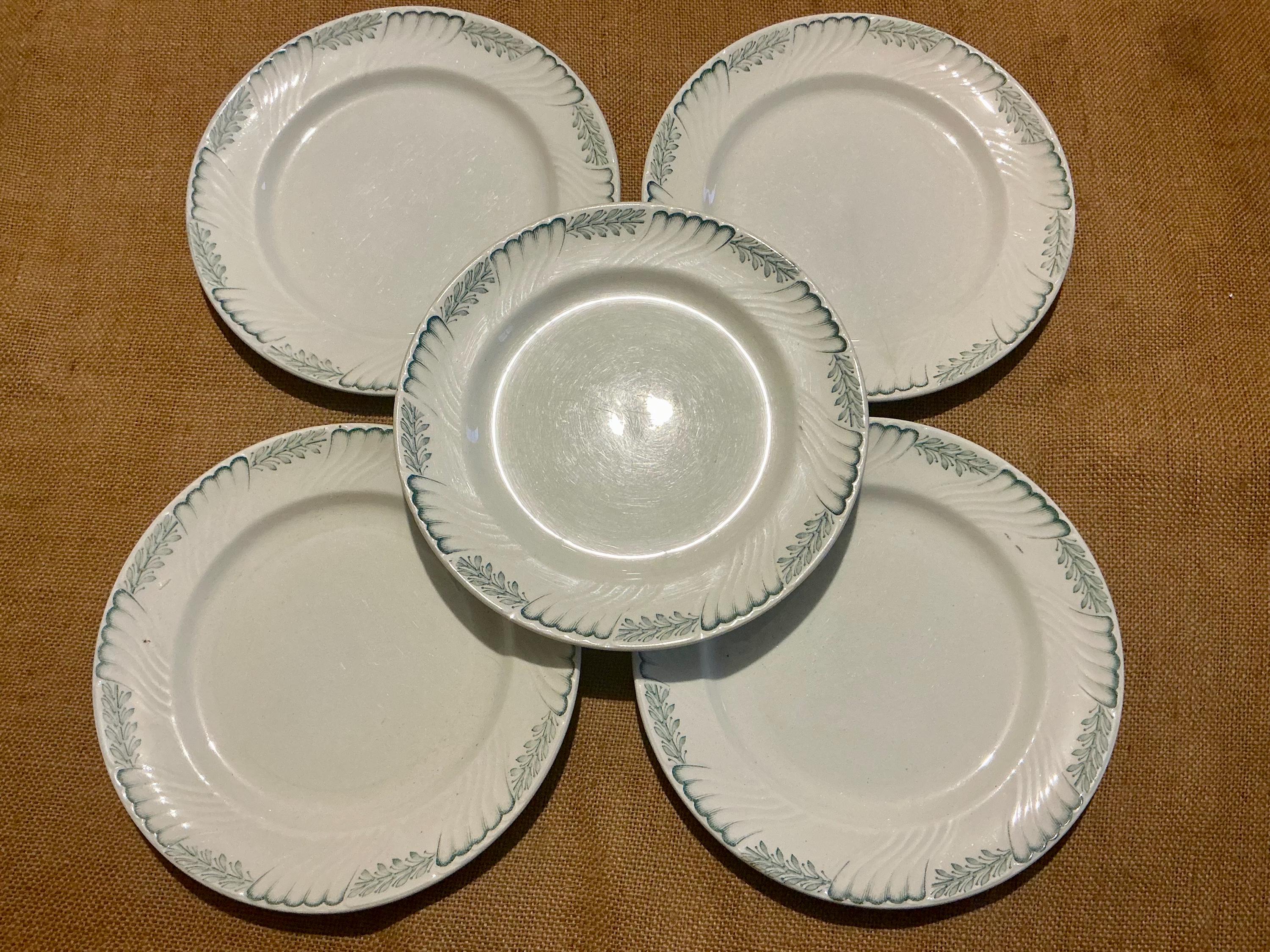 Vintage K&G Luneville Laurier Plates Set (5), Green Leaf Pattern