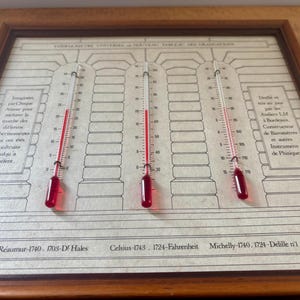 This is a historical French instrument designed to display and compare the different temp scales. Vintage thermometers