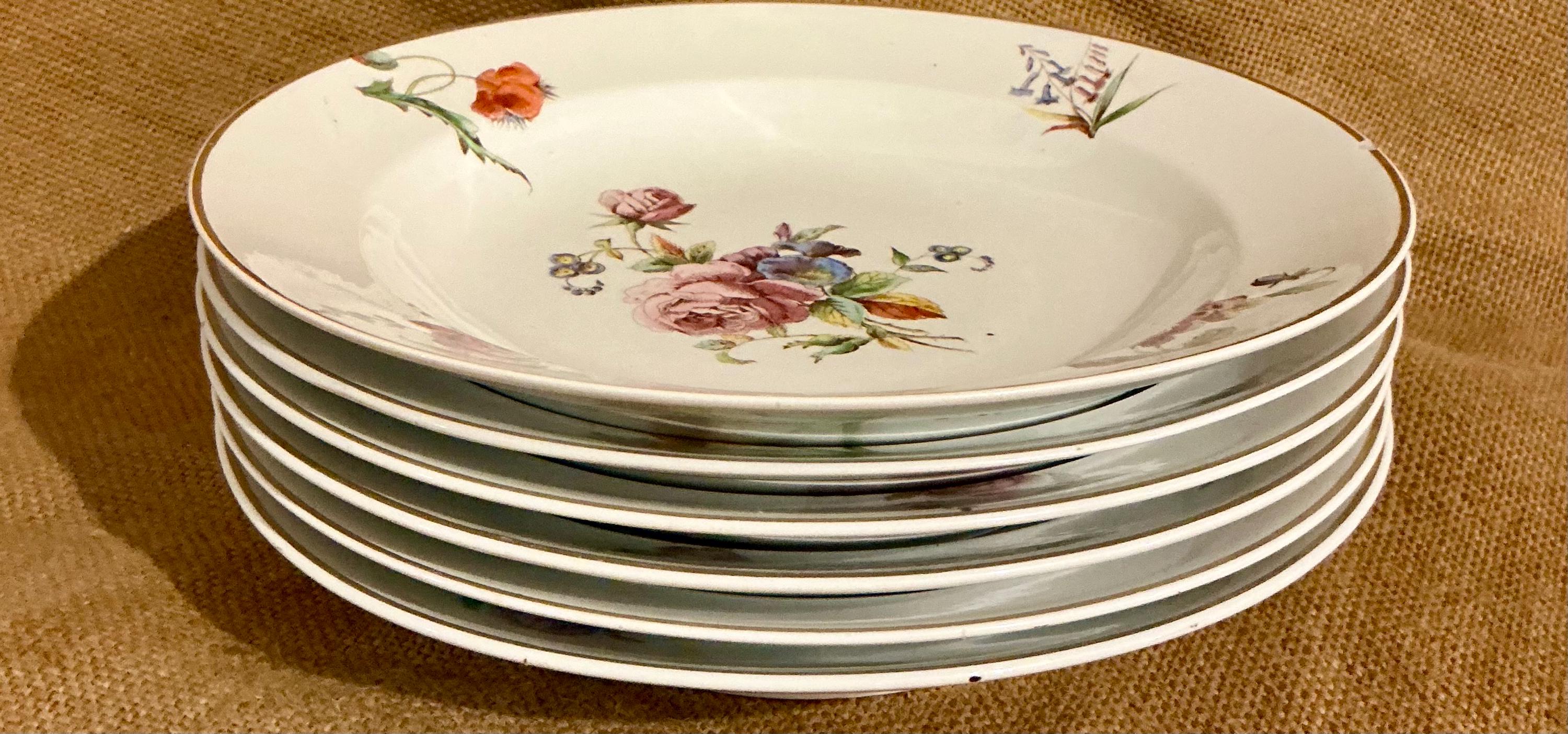 A Matching Set of Six Longchamp,antique French Floral Soup Plates