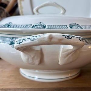 Antique French Saint Amand Tureen & lid, 19th century ironstone Soupiére, Blue Transferware, Antique Tureen, Shabby Chic, French Ironstone