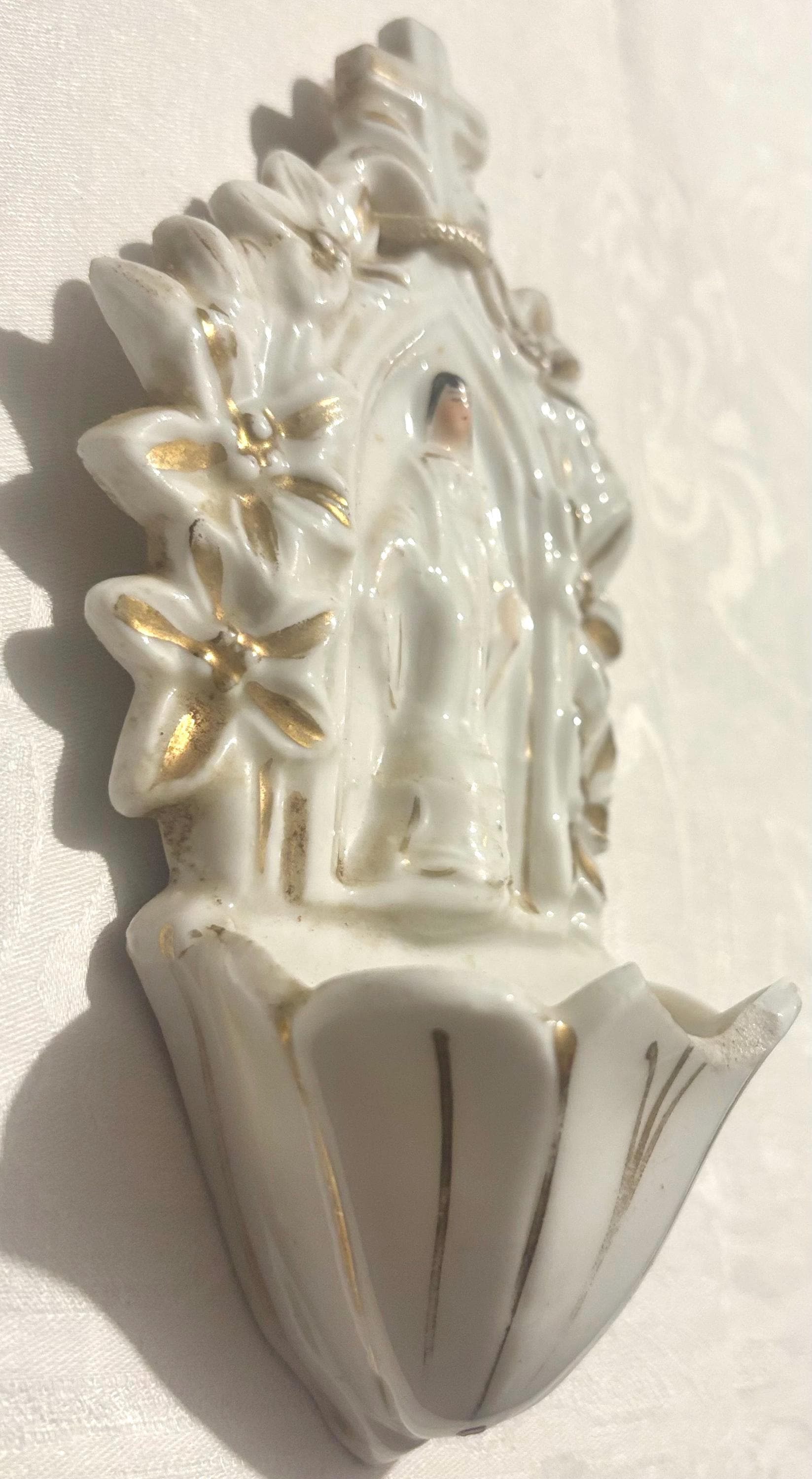 Acquasantiera Da Appendere In Resina Effetto Ceramica – Simboli Prima Comunione E Cresima, Blu E Oro